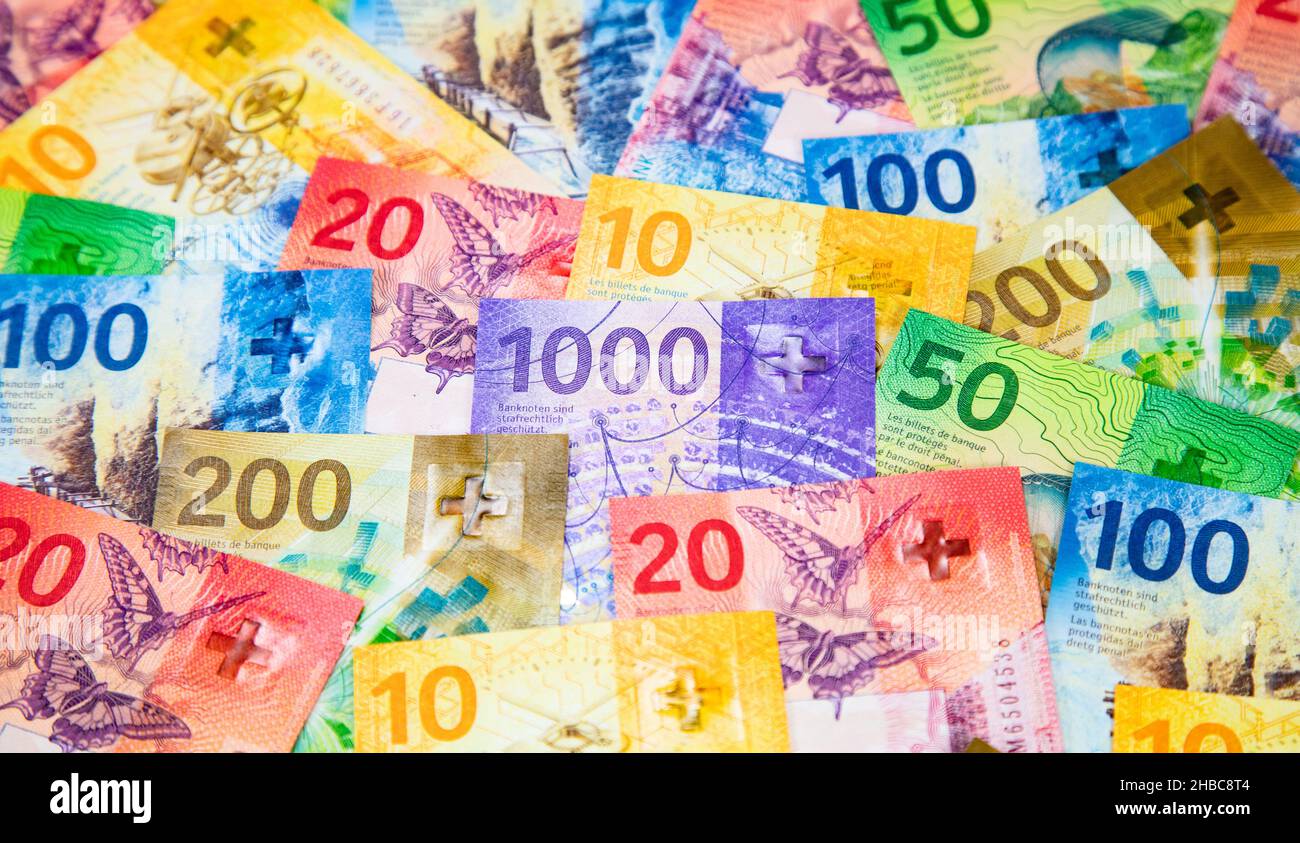 Collection of the new swiss banknotes (issued in 2017-2020 Stock Photo ...