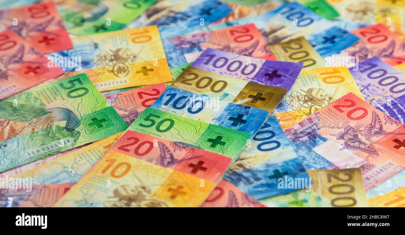 Collection of the new swiss banknotes (issued in 2017-2019 Stock Photo ...