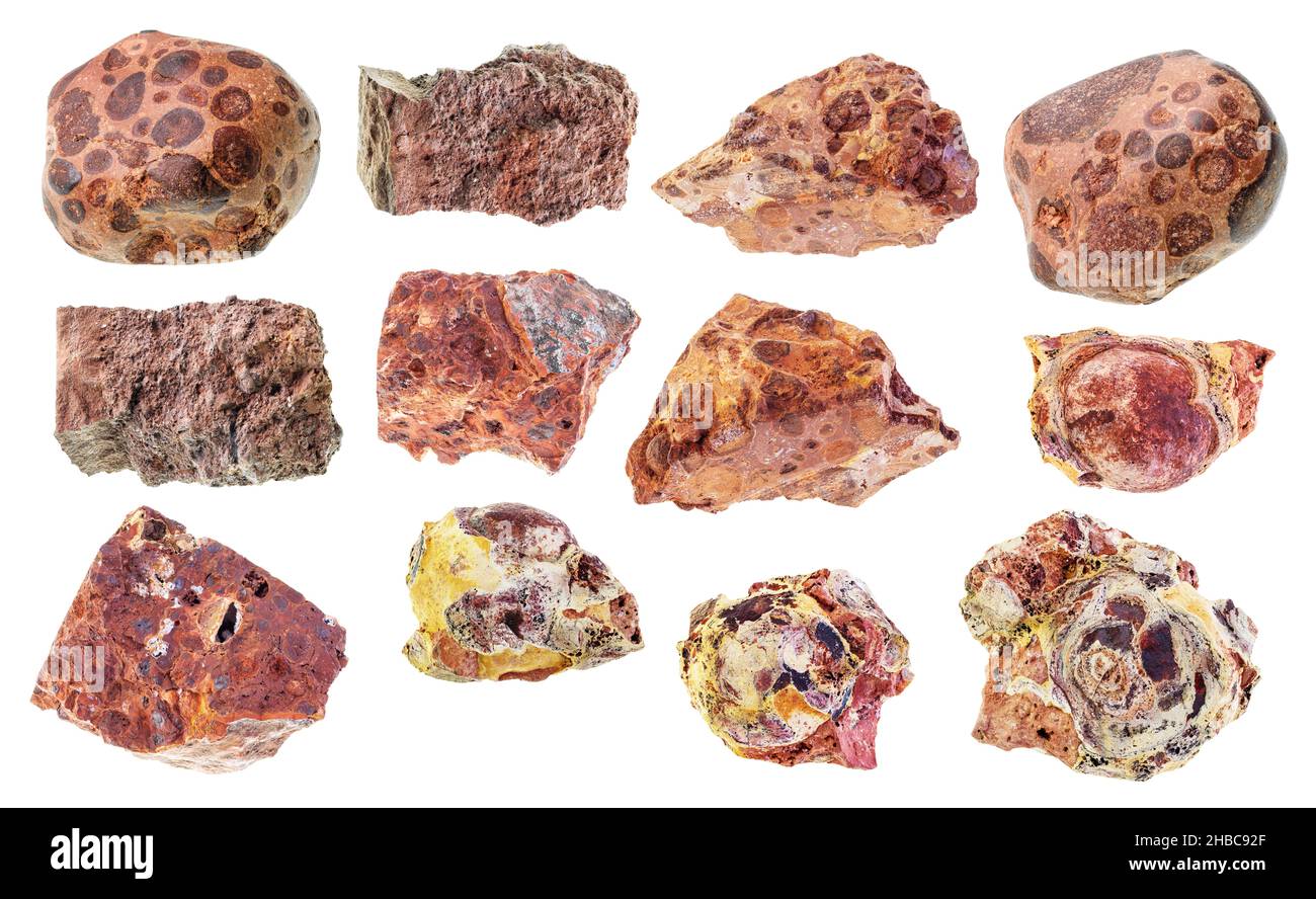 set of various bauxite stones cutout on white background Stock Photo Alamy