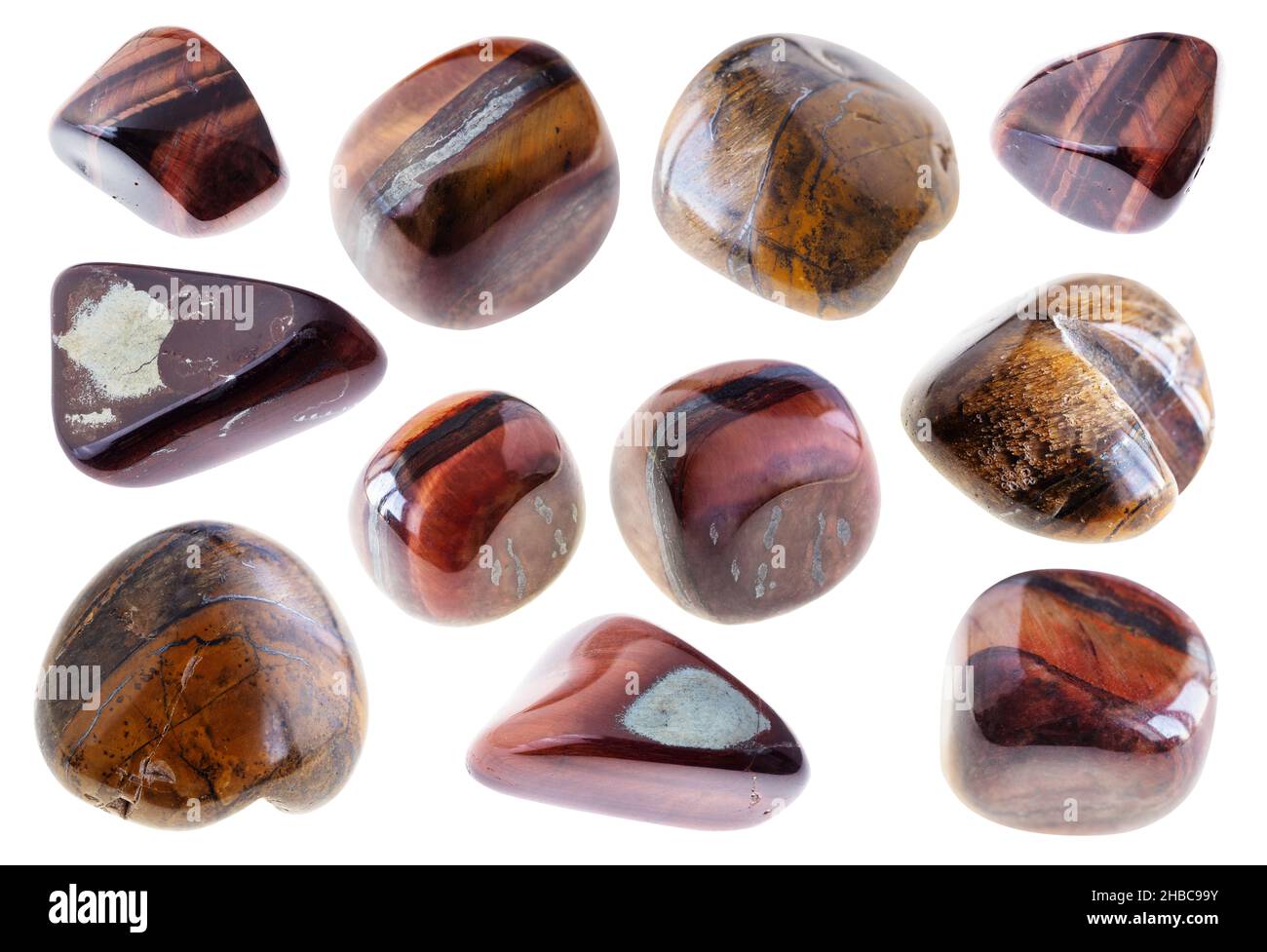 set of various ox’s eye (bull’s eye) stones cutout on white background