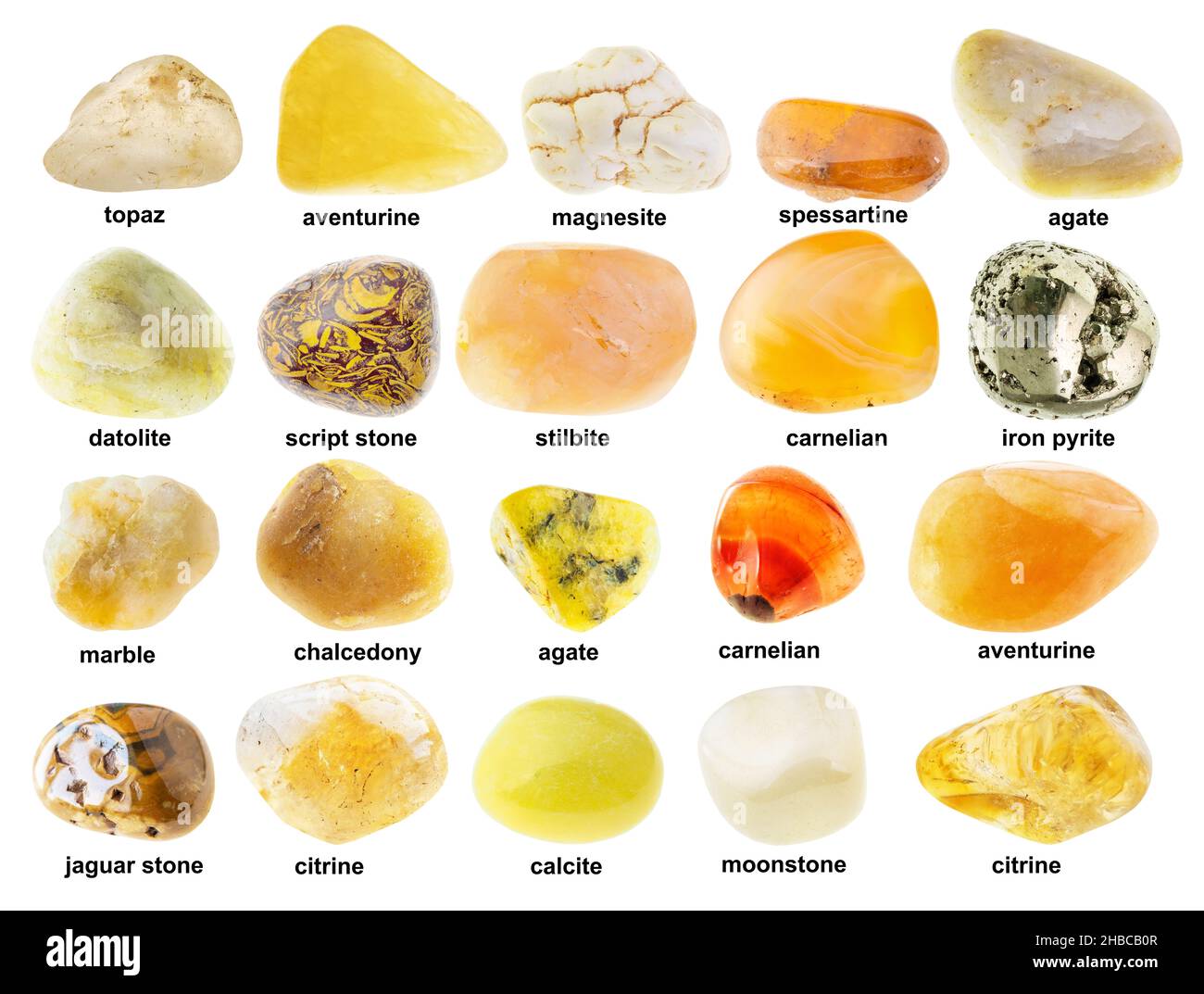 Set of Various Polished White Rocks with Names Stock Photo - Image