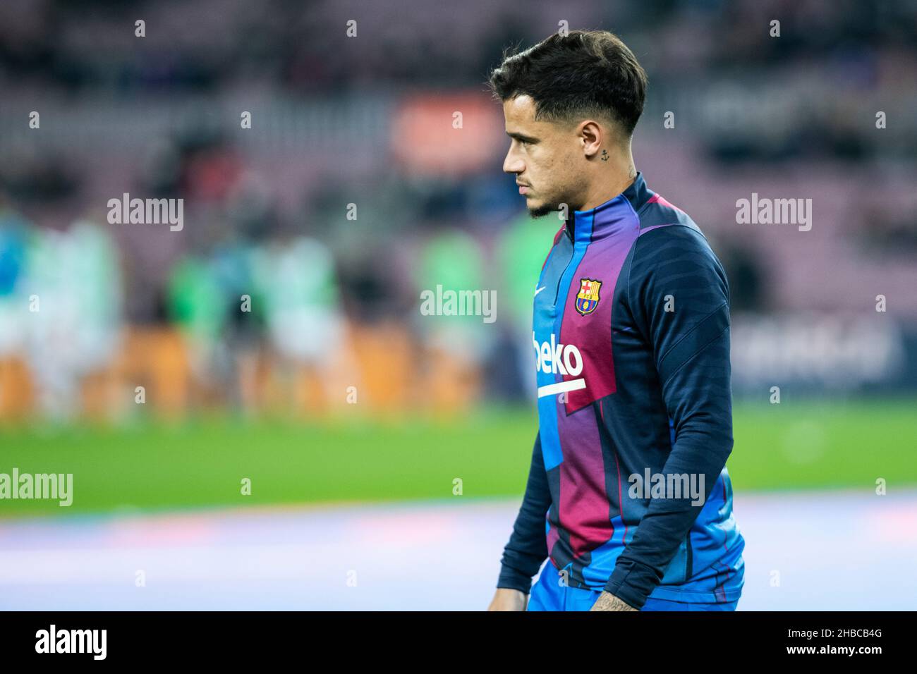 18th December 2021; Nou Camp, Barcelona, Spain: la liga League football, FC Barcelona versus Elche, Coutinho during the warming up before the match Stock Photo