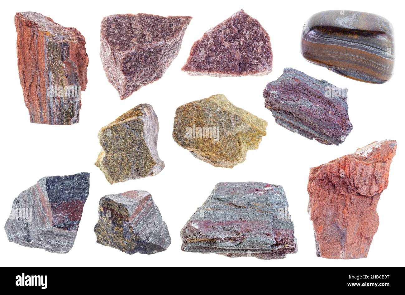 set of various Quartzite stones cutout on white background Stock Photo