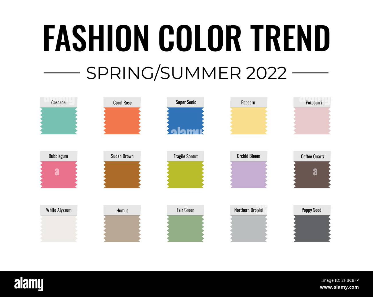 Fashion Color Trend Spring - Summer 2022. Trendy colors palette guide.  Fabric swatches with color names. Easy to edit vector template for your  creativ Stock Vector Image & Art - Alamy