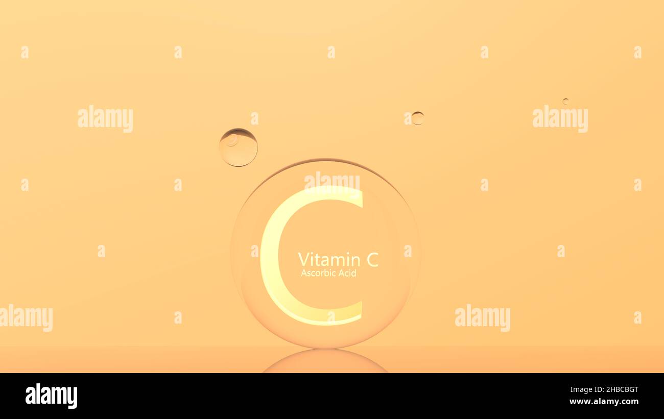 The vitamin c ascorbic acid concept on orange light background