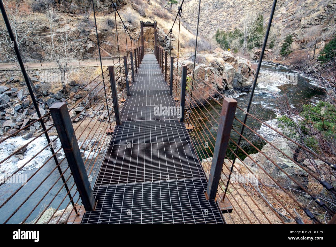 Suspension bridge on Welch Ditch Trail in Clear Creek Canyon. Part of