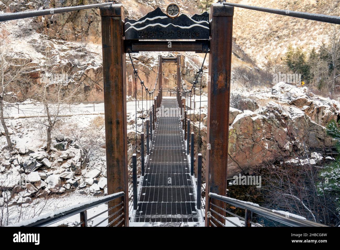 Suspension bridge on Welch Ditch Trail in Clear Creek Canyon. Part of