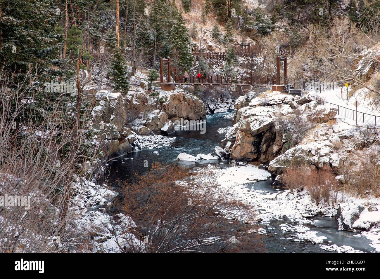 Suspension bridge on Welch Ditch Trail in Clear Creek Canyon. Part of