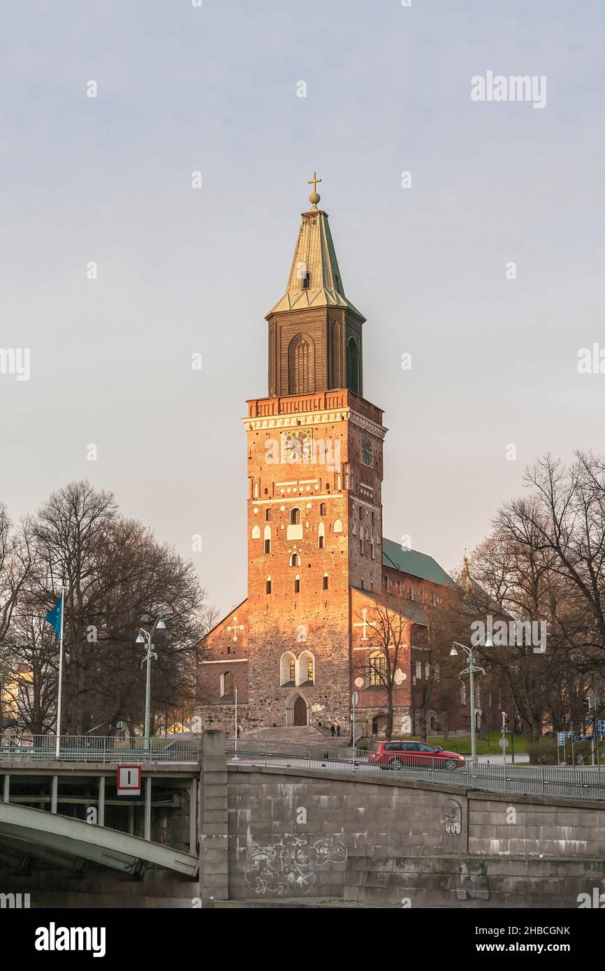 Turku Cathedral is the most valuable architectural monument in Finland. Built in 13th century, consecrated in 1300 in honor of the Virgin Mary and the Stock Photo