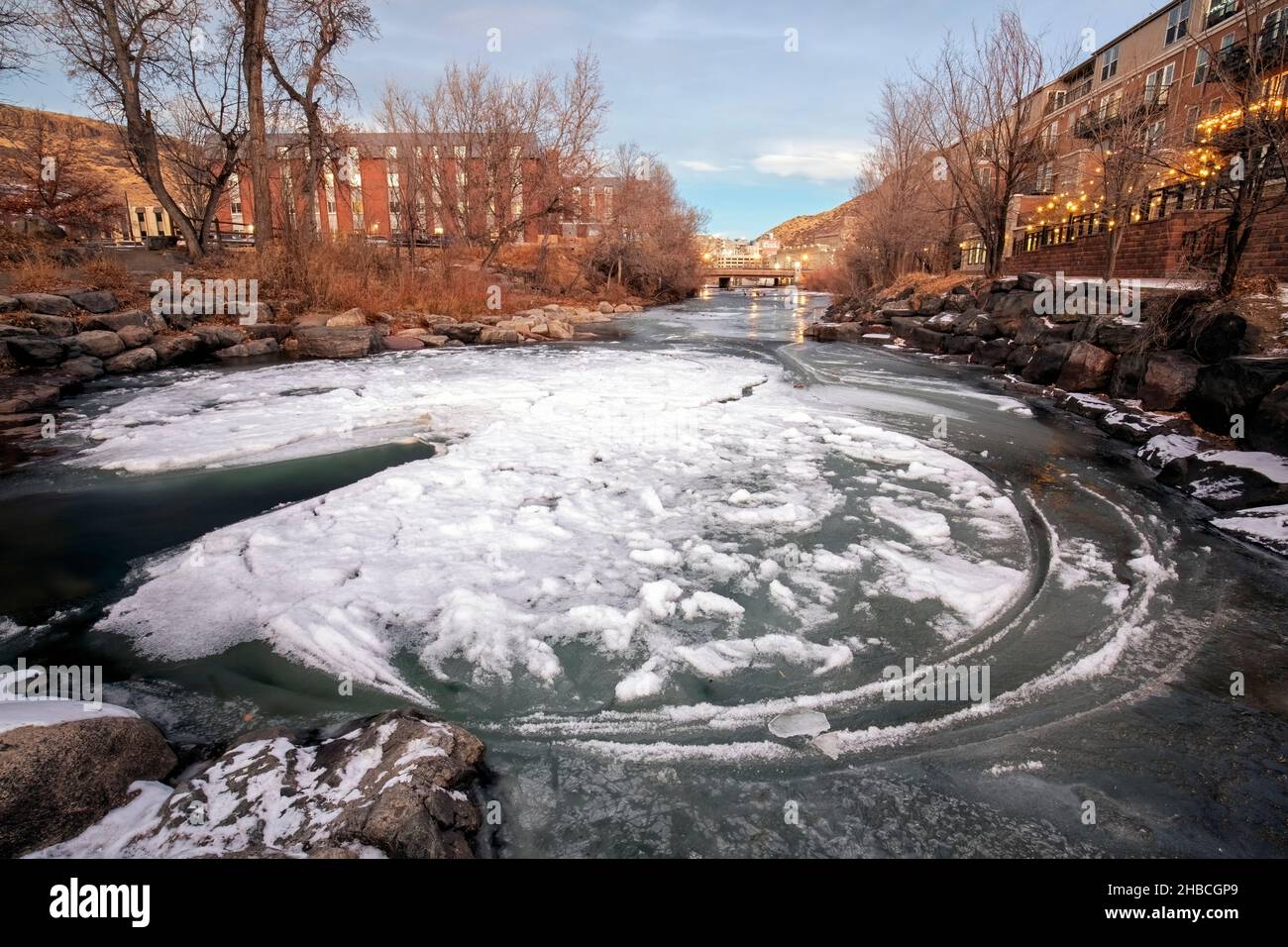 Clear Creek in Winter - Golden, Colorado, USA Stock Photo