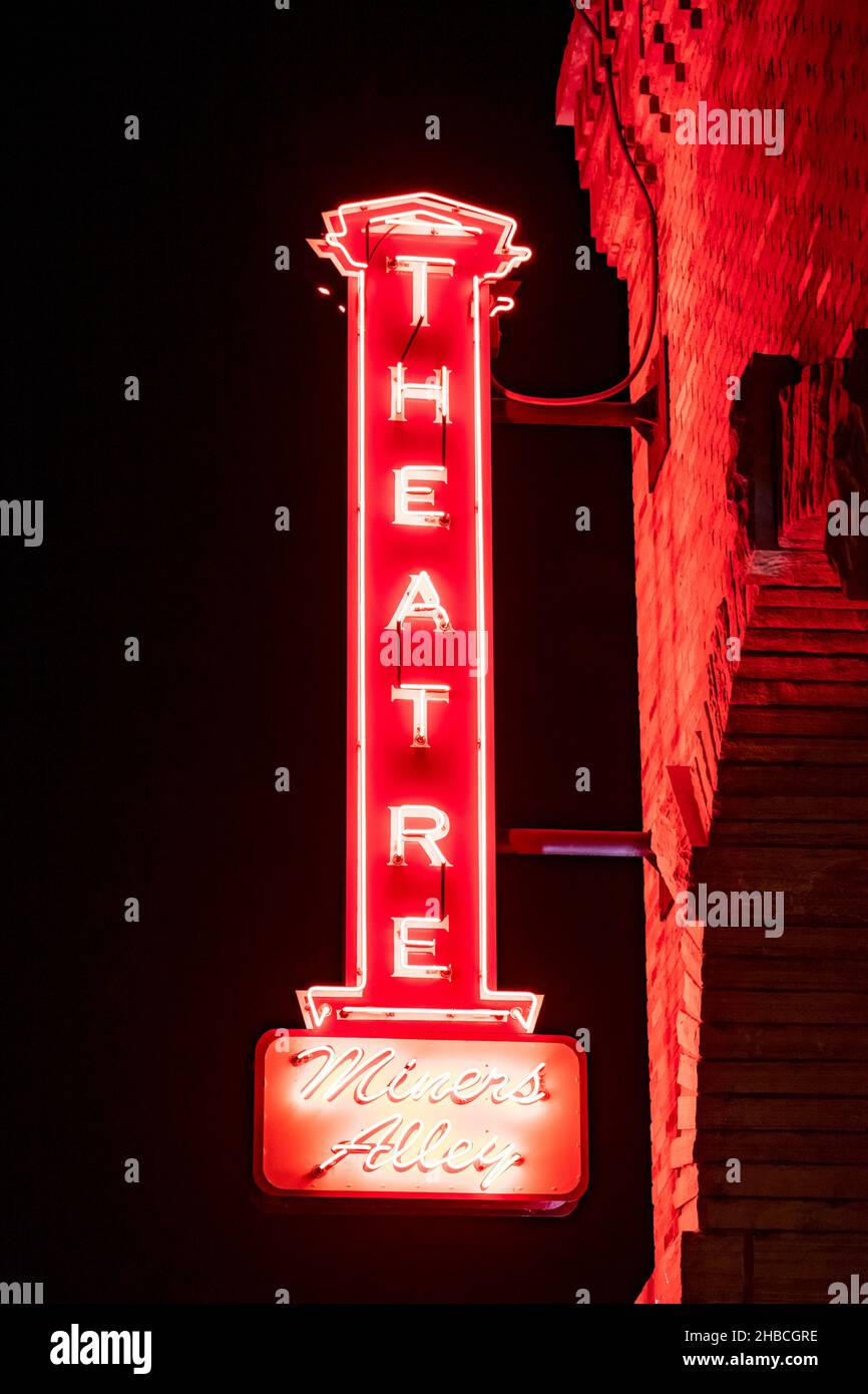 Theatre Sign at Miners Alley Playhouse - Golden, Colorado, USA Stock Photo