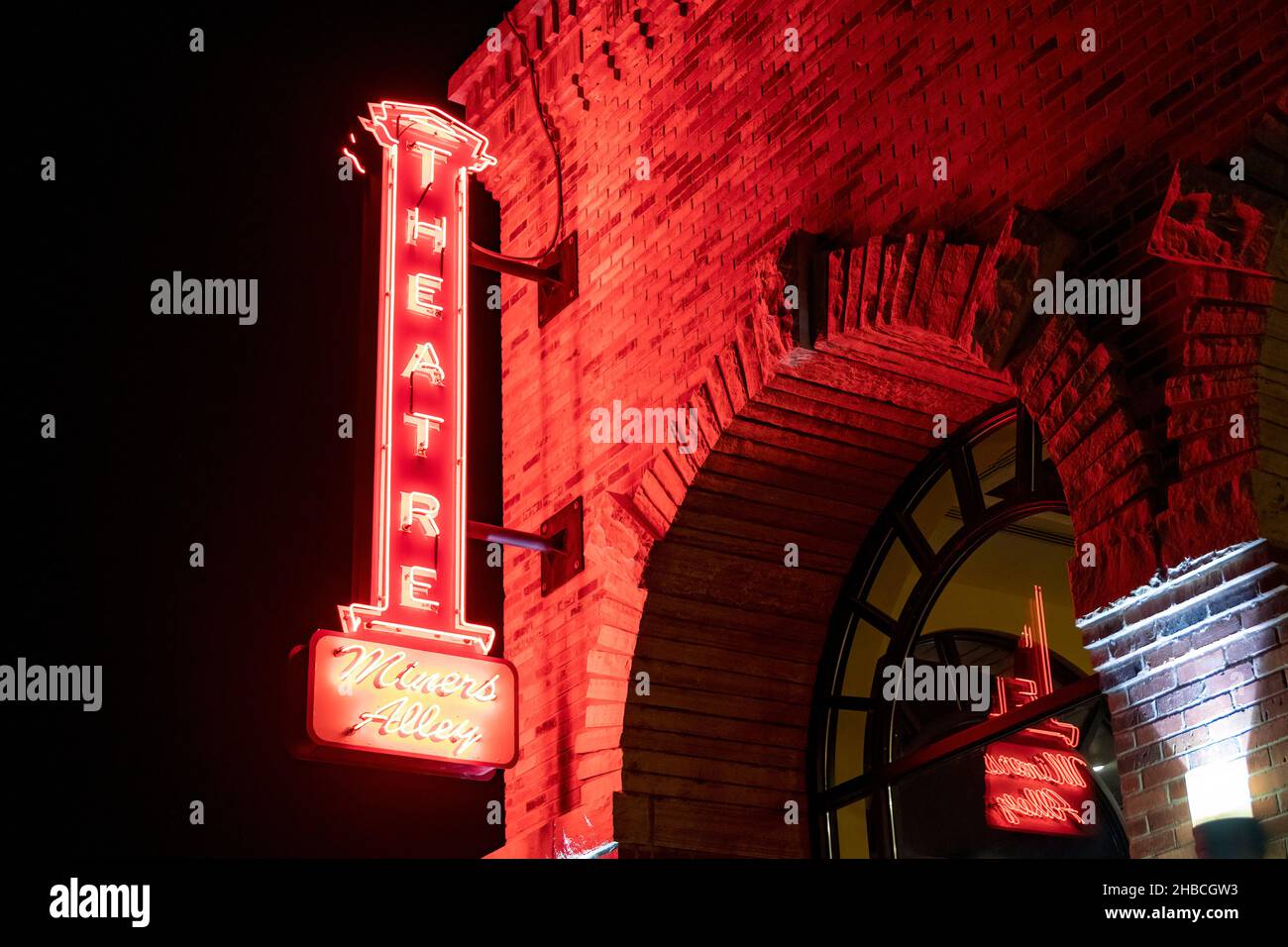 Theatre Sign at Miners Alley Playhouse - Golden, Colorado, USA Stock Photo