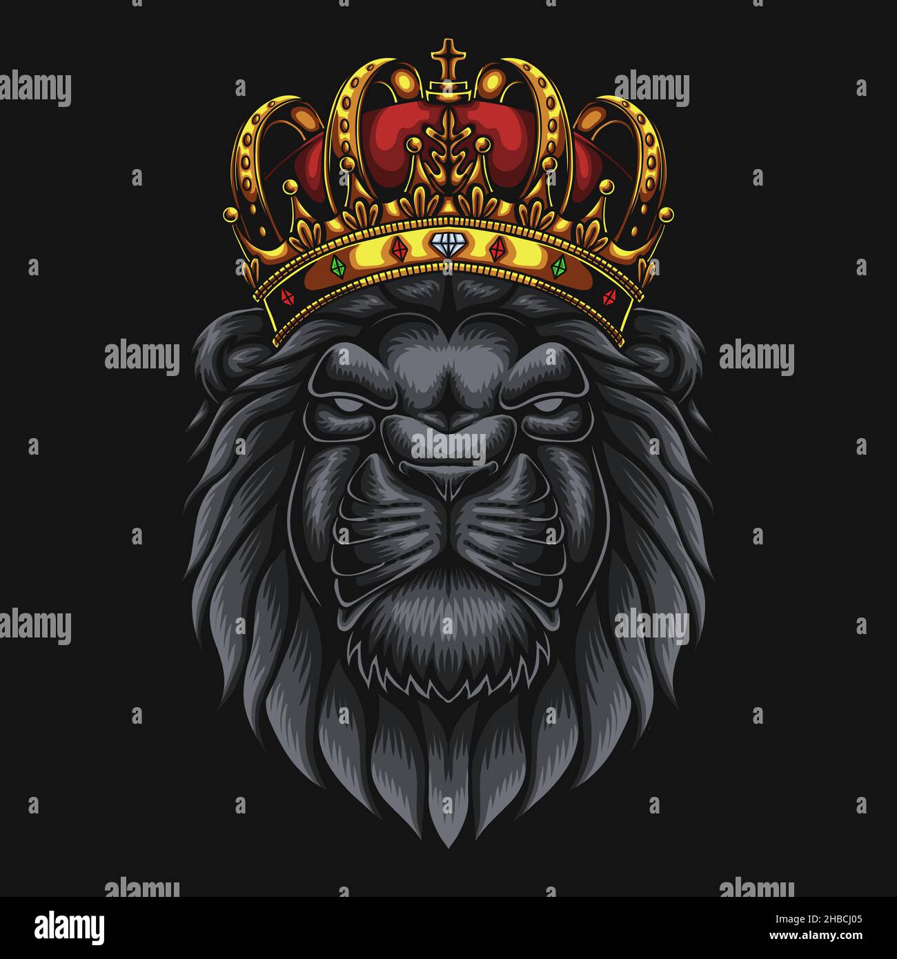 Lion head wearing king crown vector illustration Stock Vector Image ...