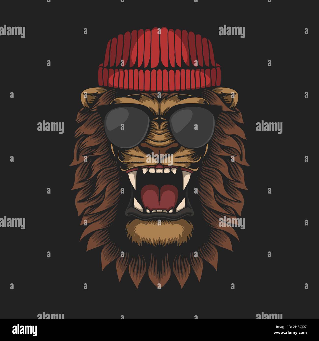 Lion Head wearing hat and eyeglasses vector Stock Vector