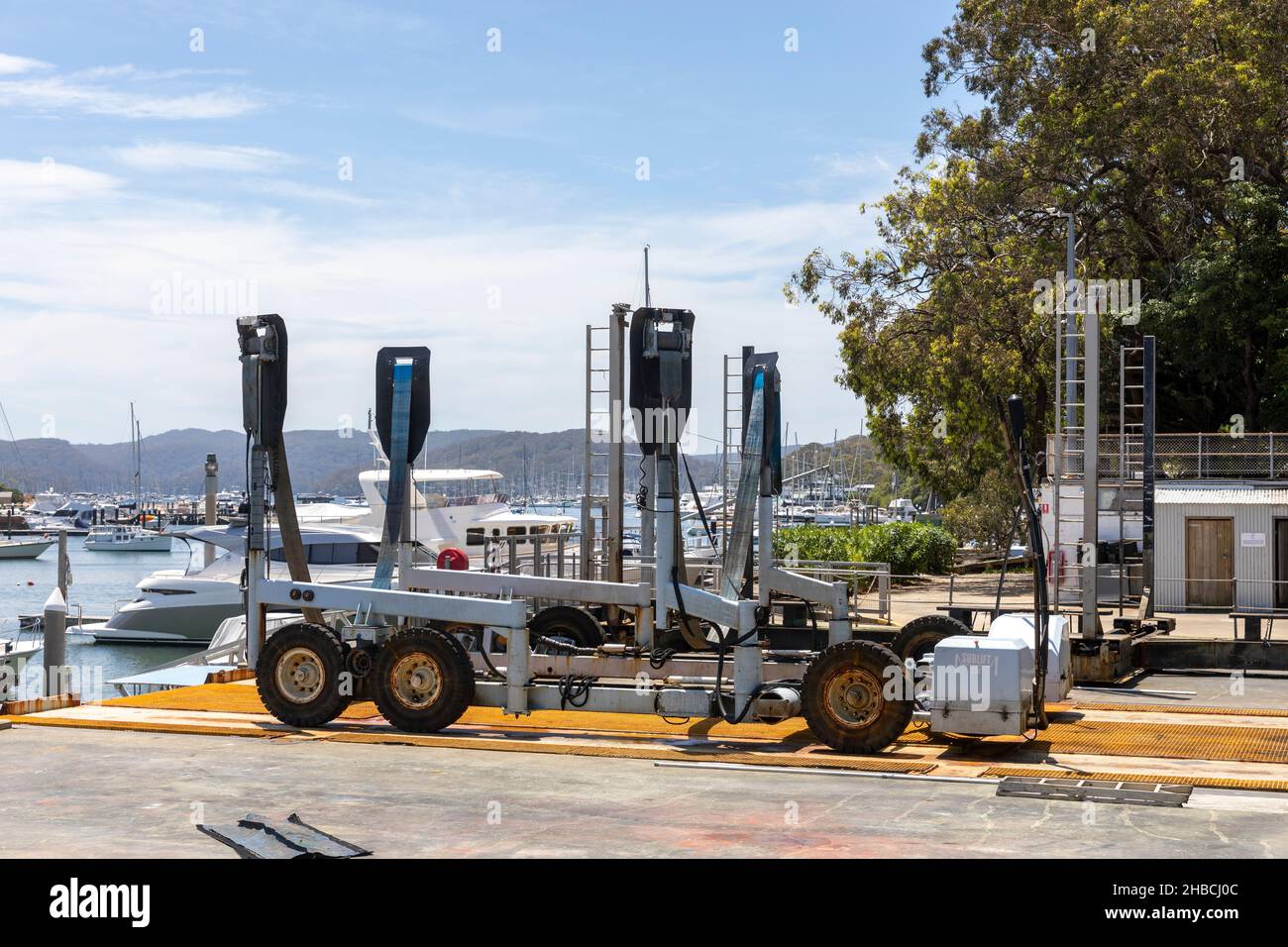 Boat service yard and shipwright services with hoist/crane in the boat yard,Sydney,Australia Stock Photo