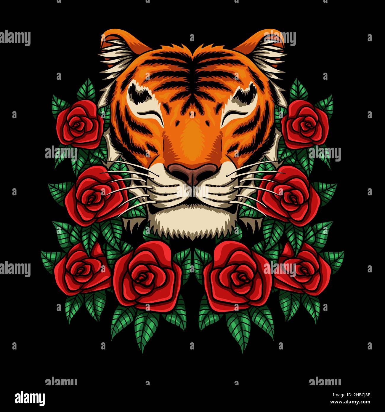 Smile tiger with rose flower vector illustration Stock Vector