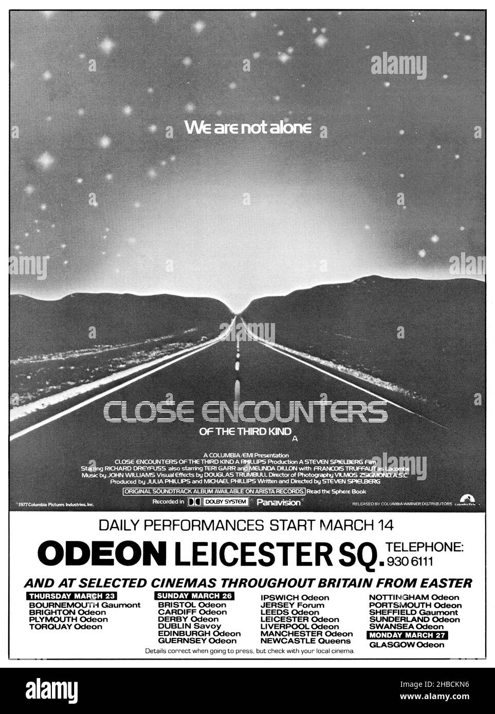 1978 British advertisement for the Steven Spielberg film ‘Close Encounters Of The Third Kind.’ Stock Photo