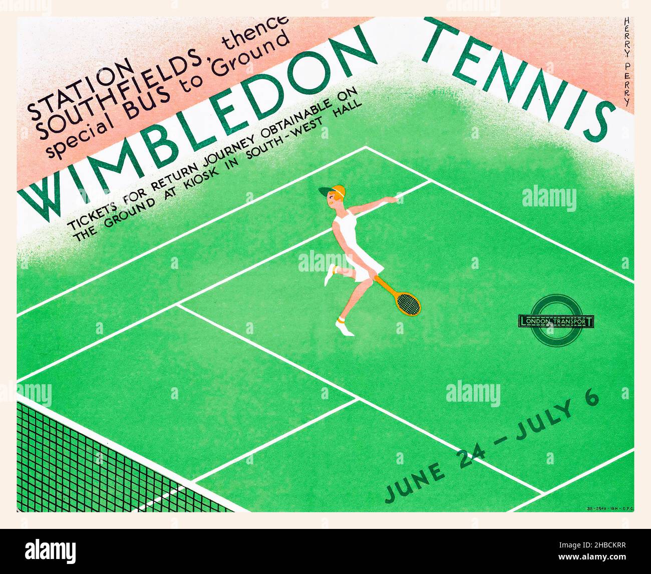 LONDON TRANSPORT POSTER POSTCARD ~ WIMBLEDON FROM JUNE 22 ~ HERRY PERRY 1931 
