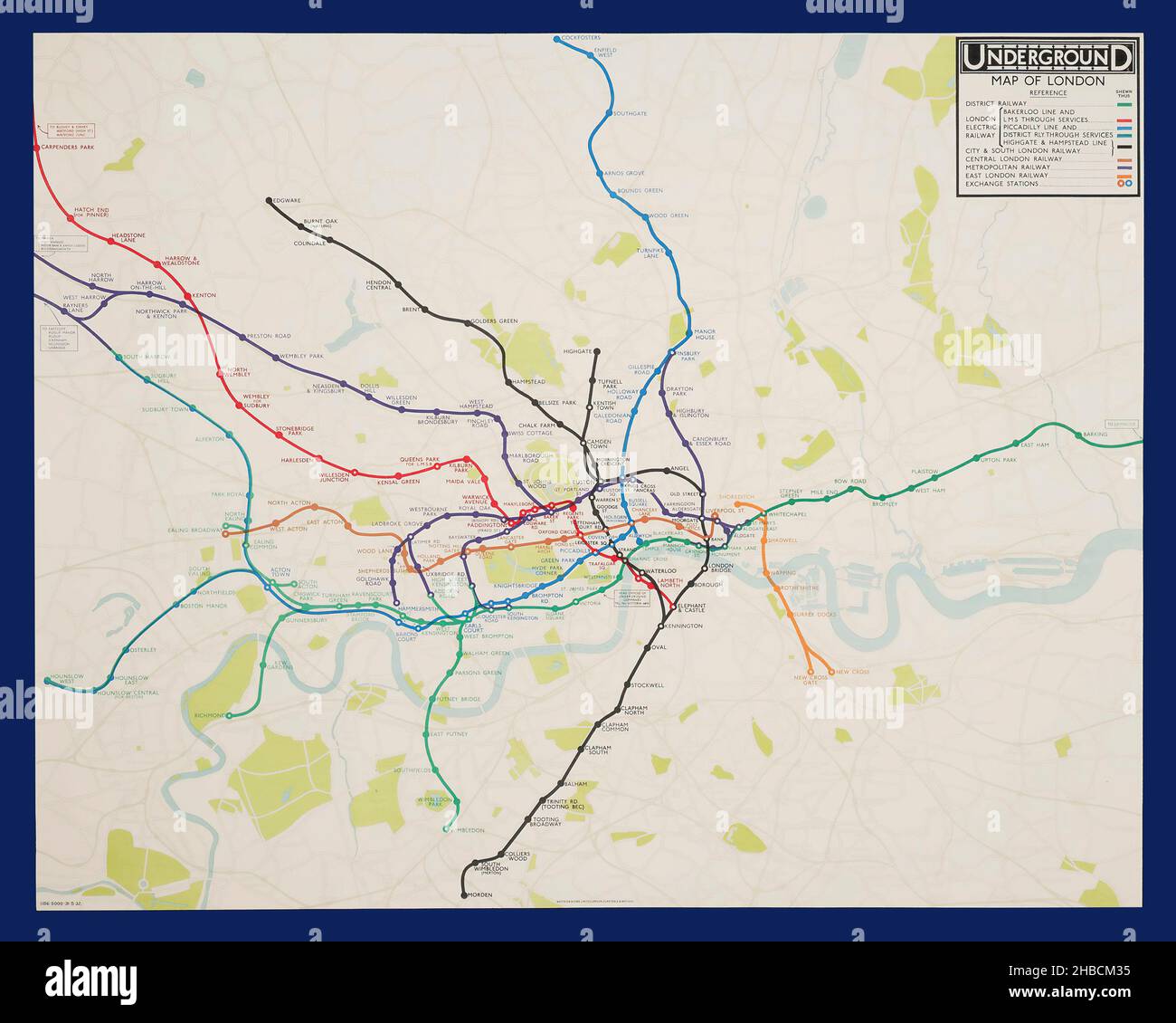 F. H. Stingemore (1890-1954) UNDERGROUND MAP OF LONDON - Vintage advertisement for London transport system, London Underground 1932 Stock Photo