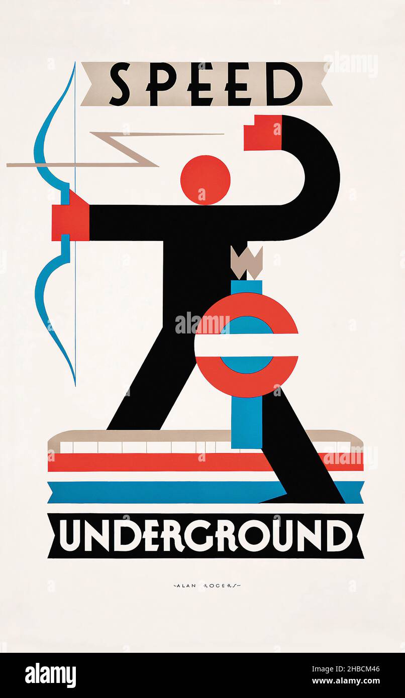 Speed Underground, by Alan Rogers, 1930 - Vintage advertisement for London  transport system, London Underground Stock Photo - Alamy