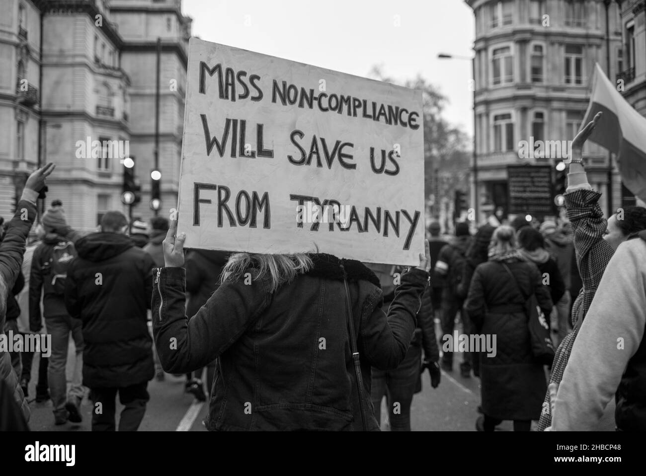 Anti Vaccine March in London, 18th December 2021 Stock Photo