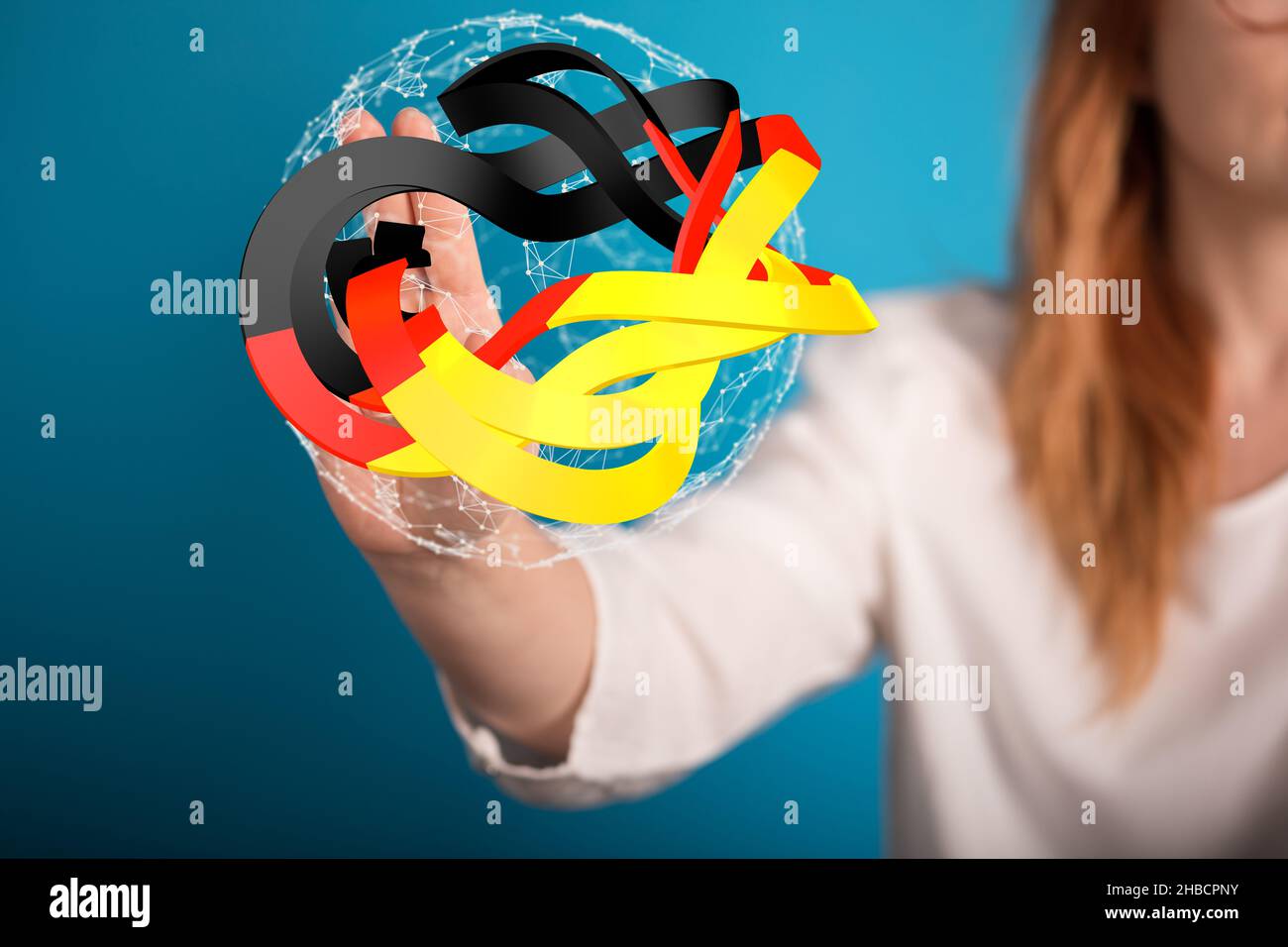 Woman's hand touching on 3d rendered German map Stock Photo - Alamy