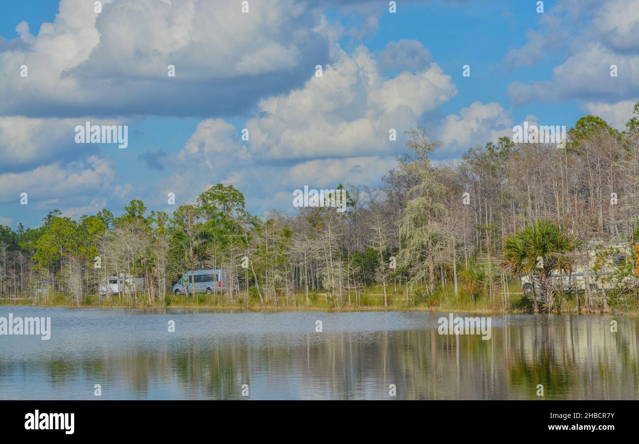 Burns Lake Campground in Ochopee, Collier County, Florida Stock Photo