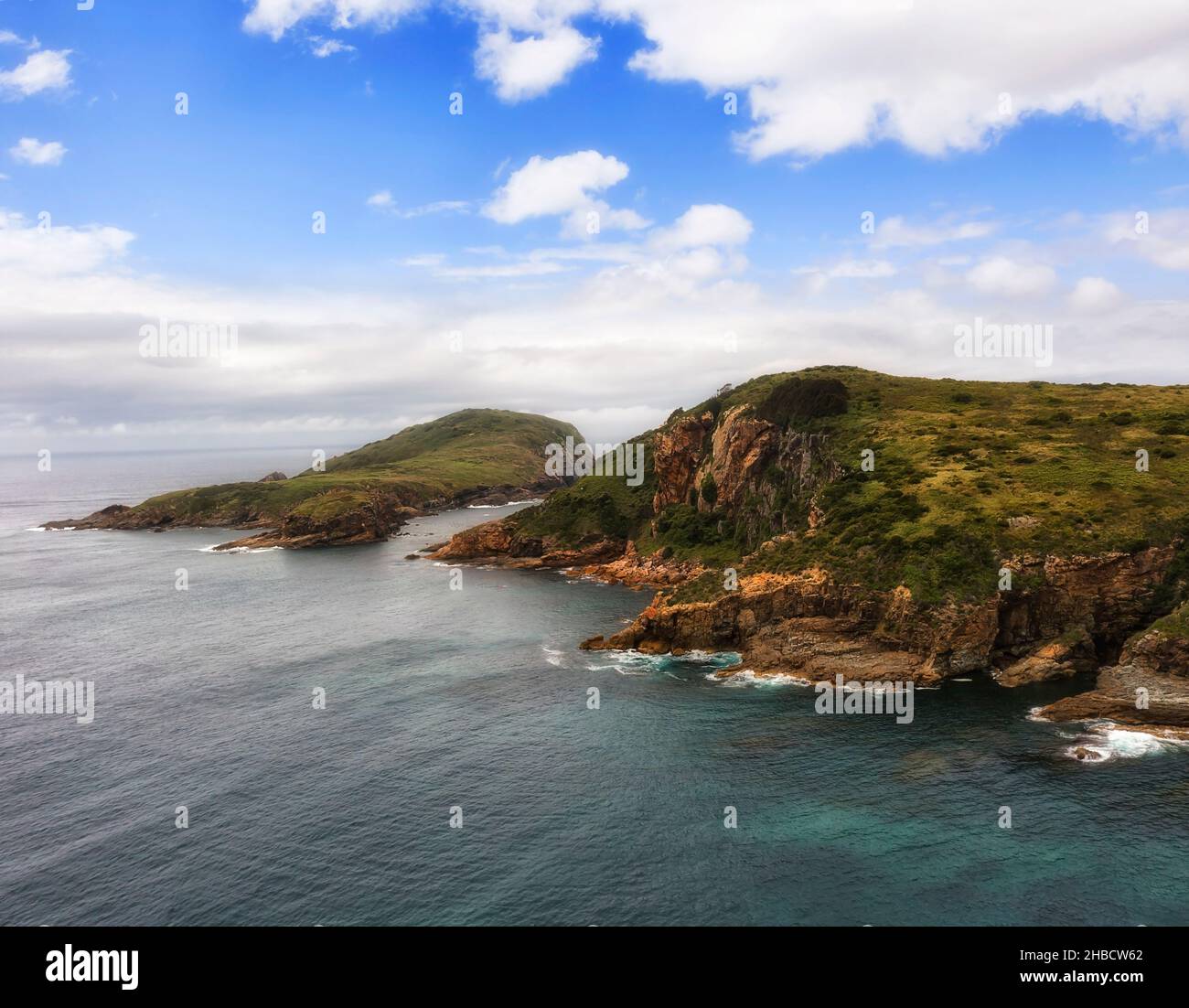 Little Broughton island of Broughton island chain on Pacific coast of Australia - aerial view. Stock Photo