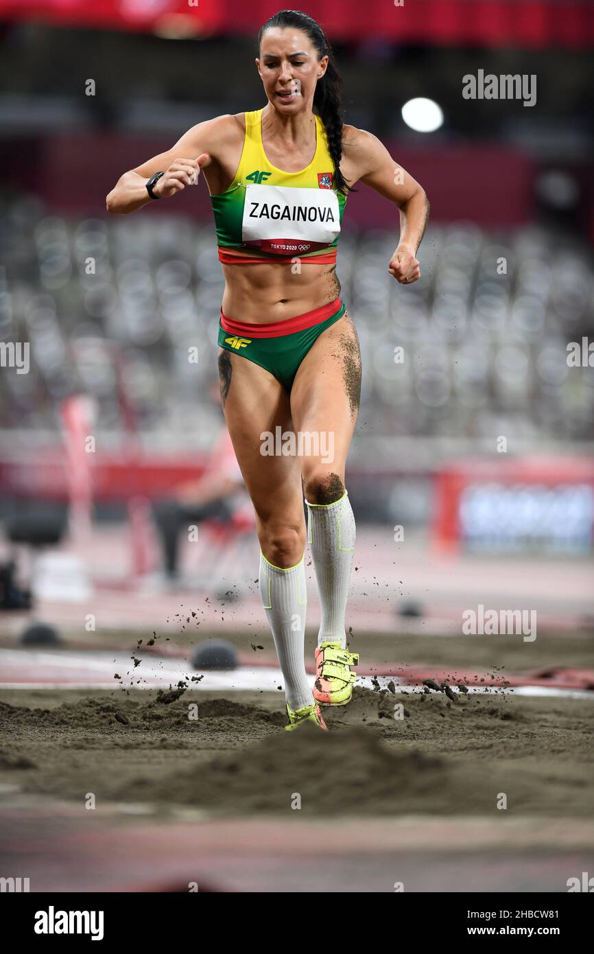 Diana Zagainova participating in the Tokyo 2020 Olympic Games in the triple jump discipline. Stock Photo