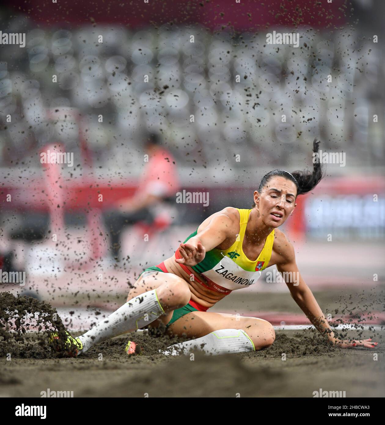 Diana Zagainova participating in the Tokyo 2020 Olympic Games in the triple jump discipline. Stock Photo