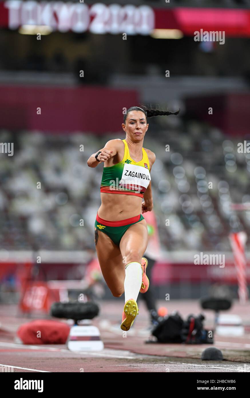 Diana Zagainova participating in the Tokyo 2020 Olympic Games in the triple jump discipline. Stock Photo