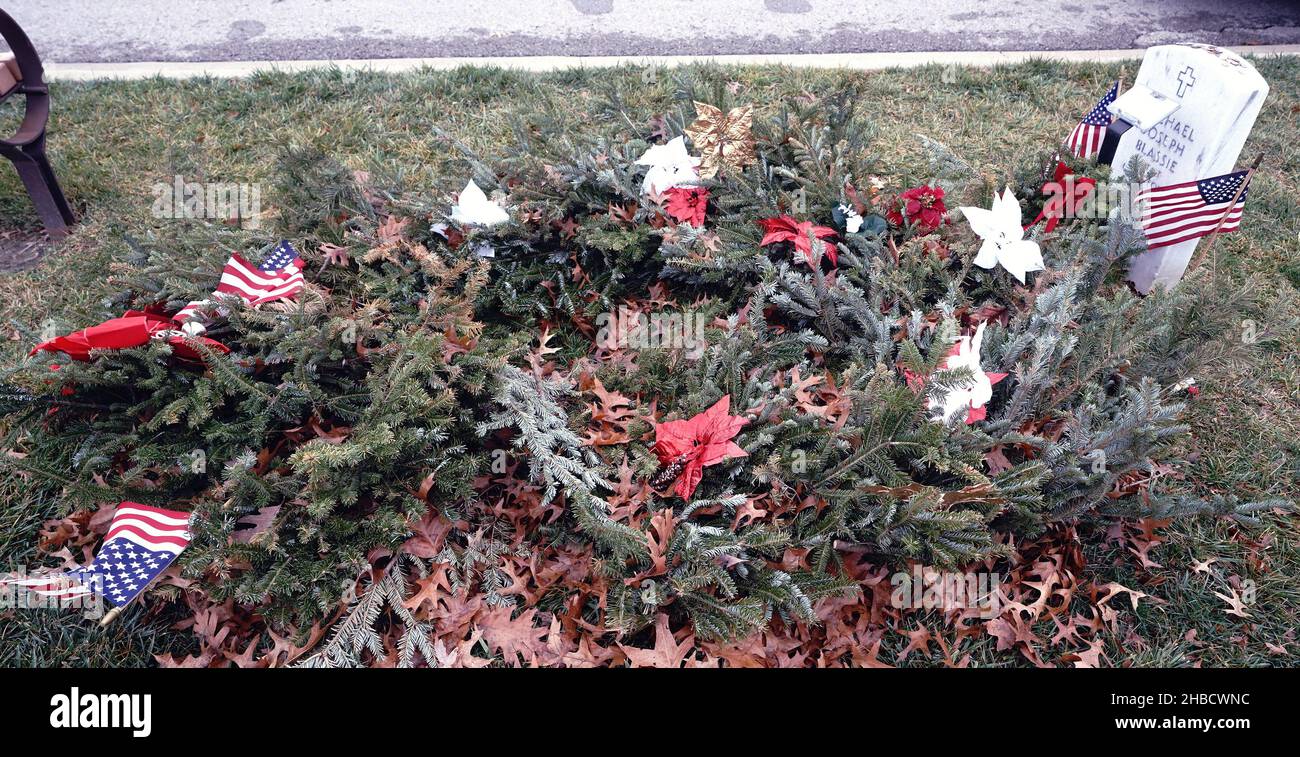 Many wreaths lay on the grave site of Vietnam Veteran Michael Blassie