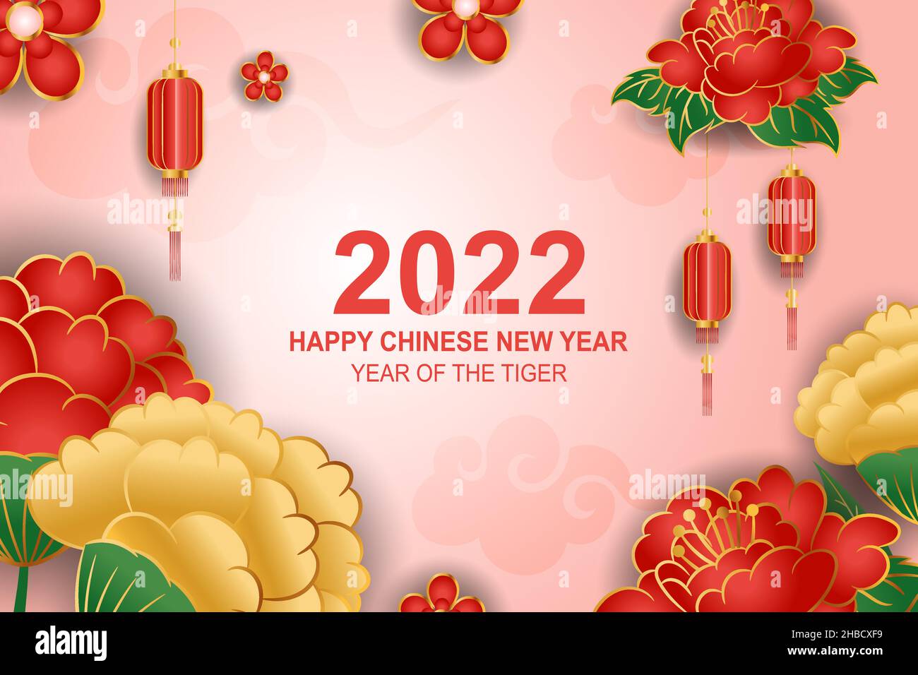 Chinese new year celebration festive background with red and golden floral ornament Stock Vector