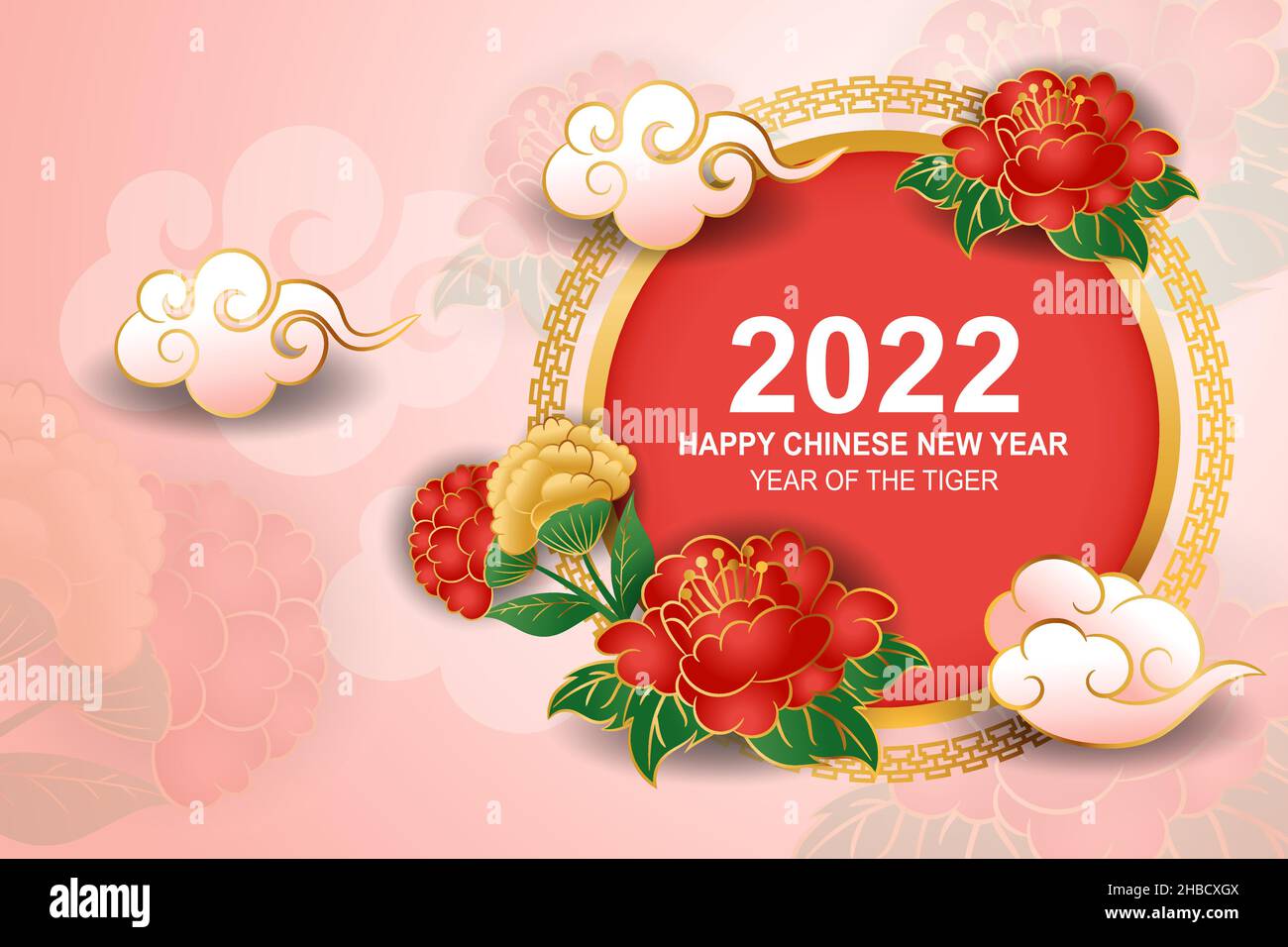 Chinese new year celebration festive background with red and golden floral ornament Stock Vector