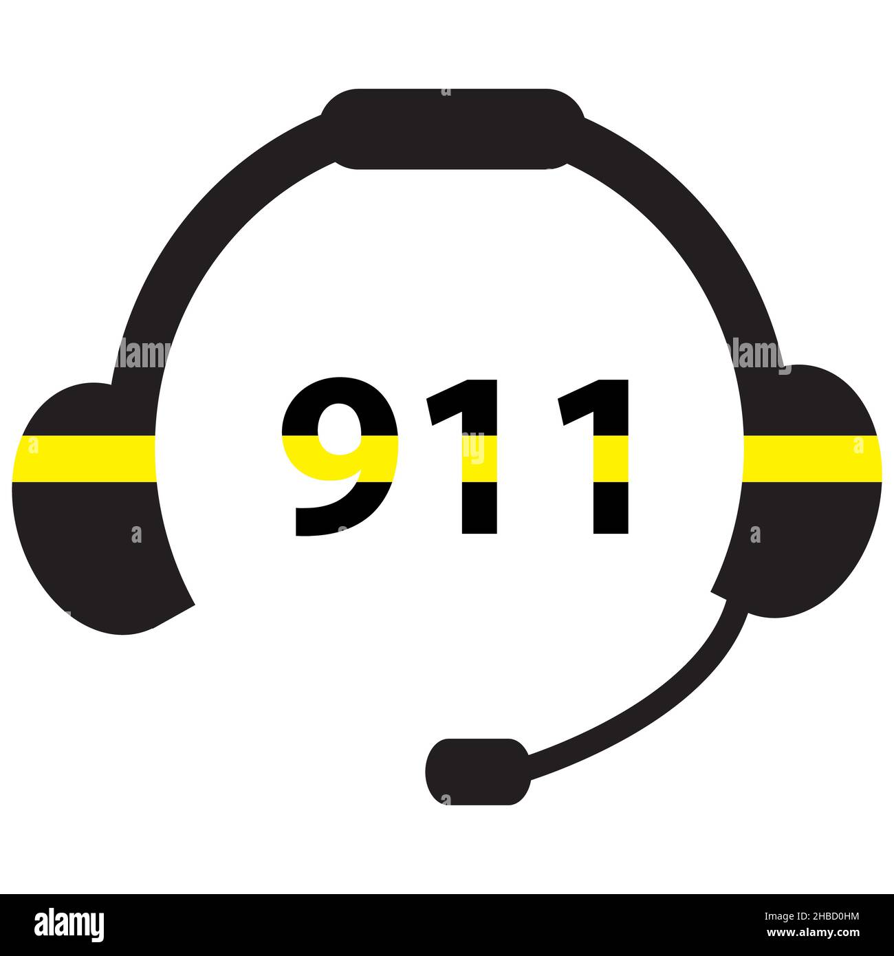 Number icon on white background. 911 Dispatcher Headset sign. Emergency
