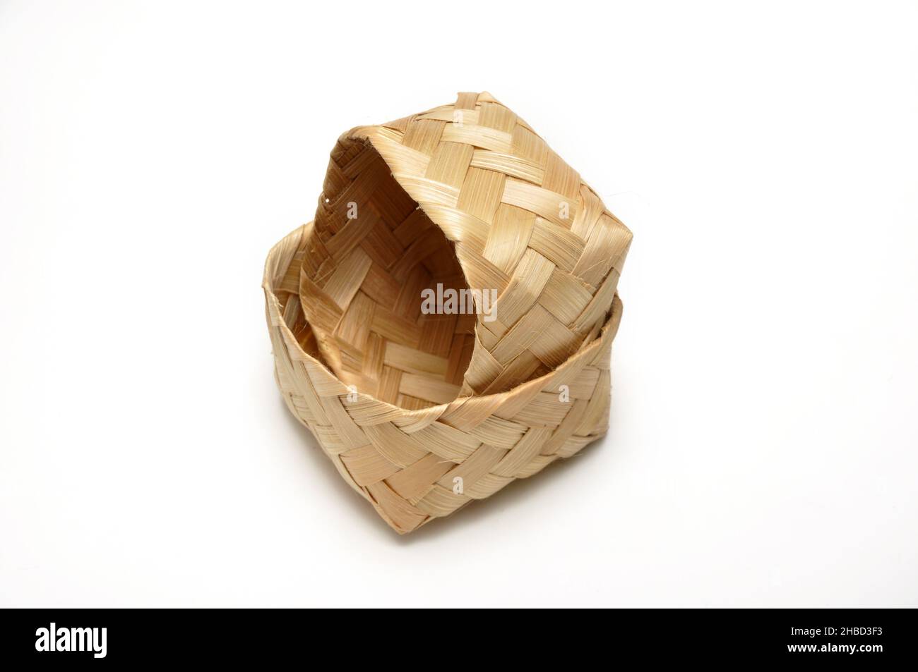 Traditional containers made of bamboo white background studio shoot ...