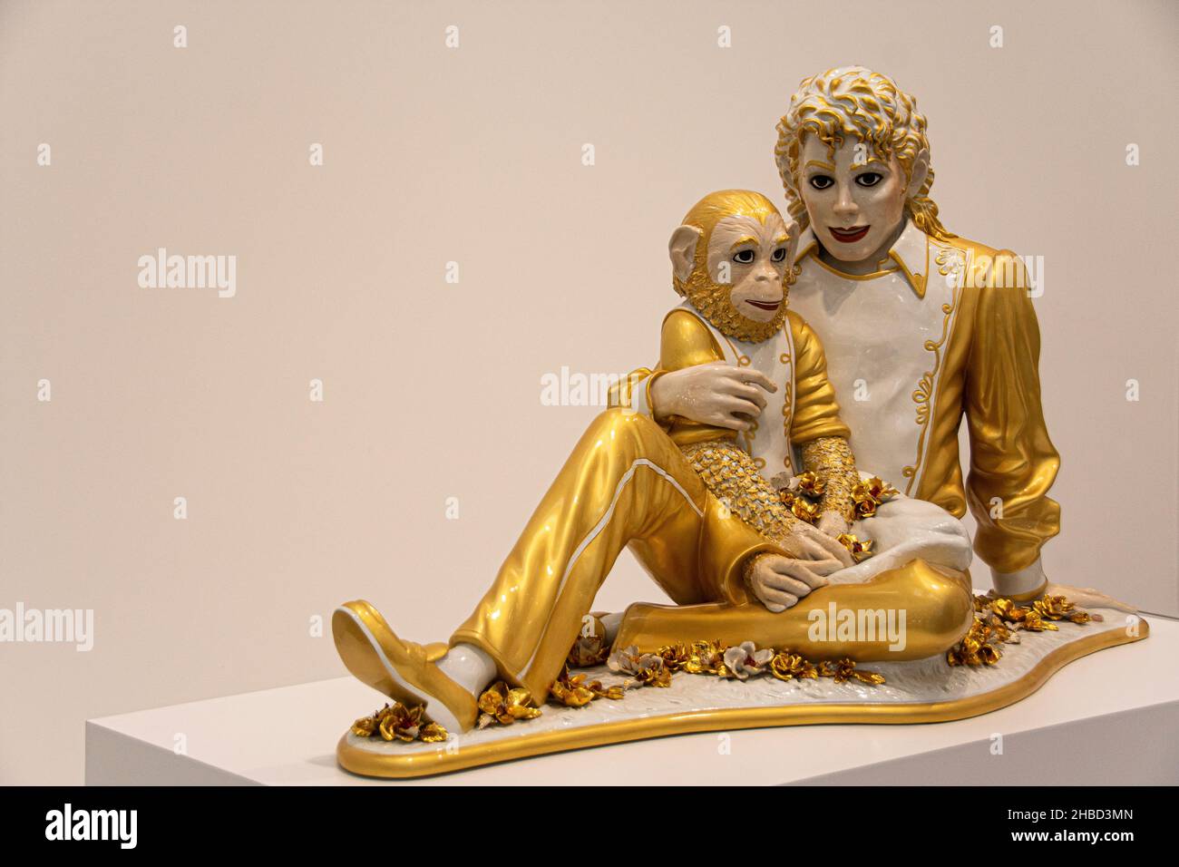 A sculpture of Michael Jackson and his Chimp at the Broad Museum, Los Angeles, CA  USA Stock Photo