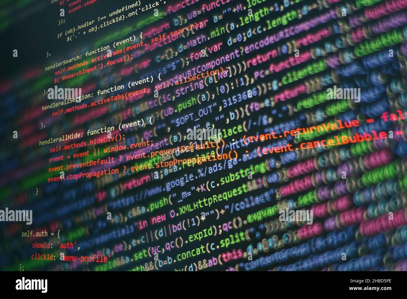 WWW software development. Mobile app developer. Innovative startup project. Website programming code. Stock Photo