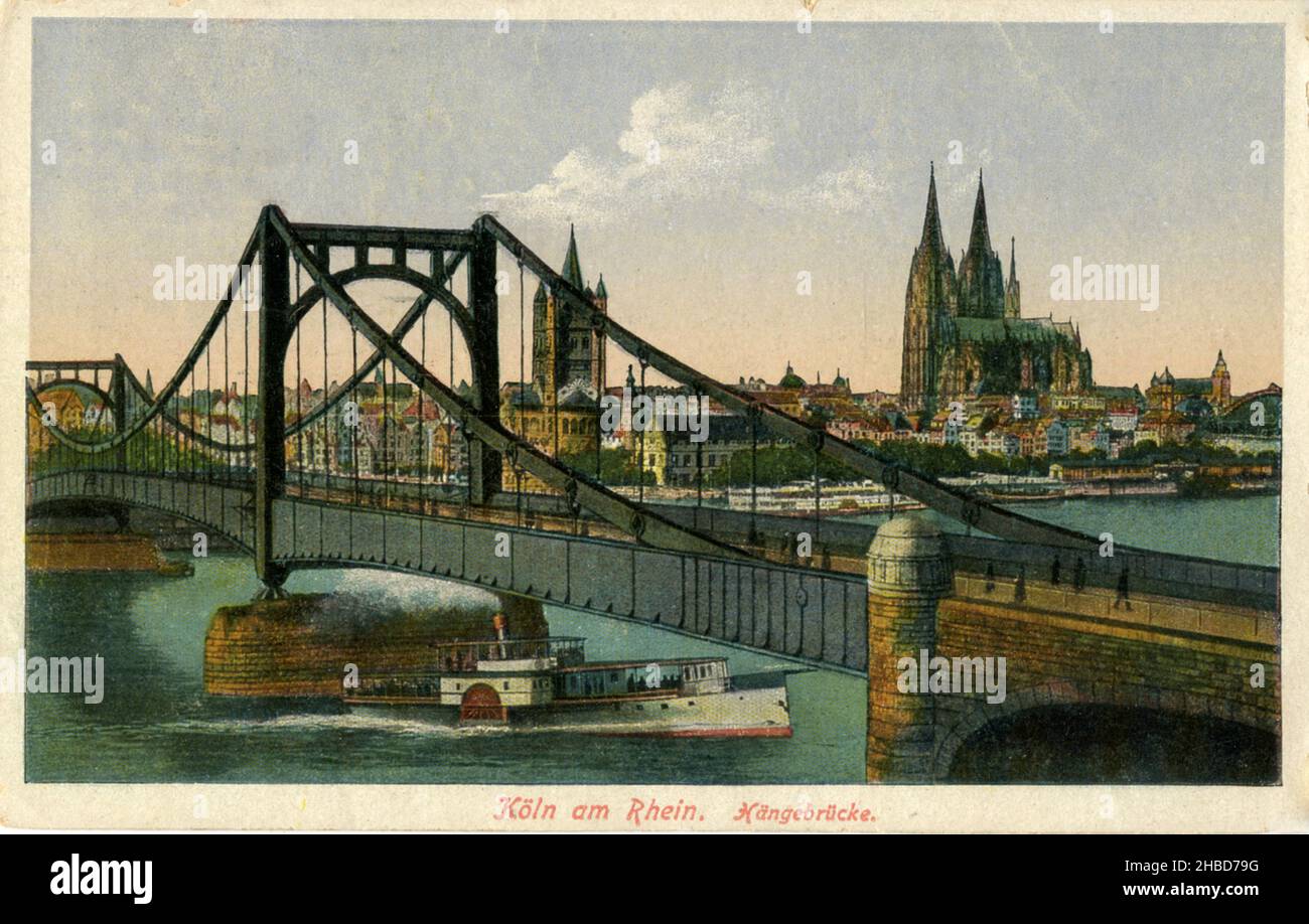 Cologne on the Rhine, suspension bridge ,  (postcard, ), Köln am Rhein, Hängebrücke Stock Photo