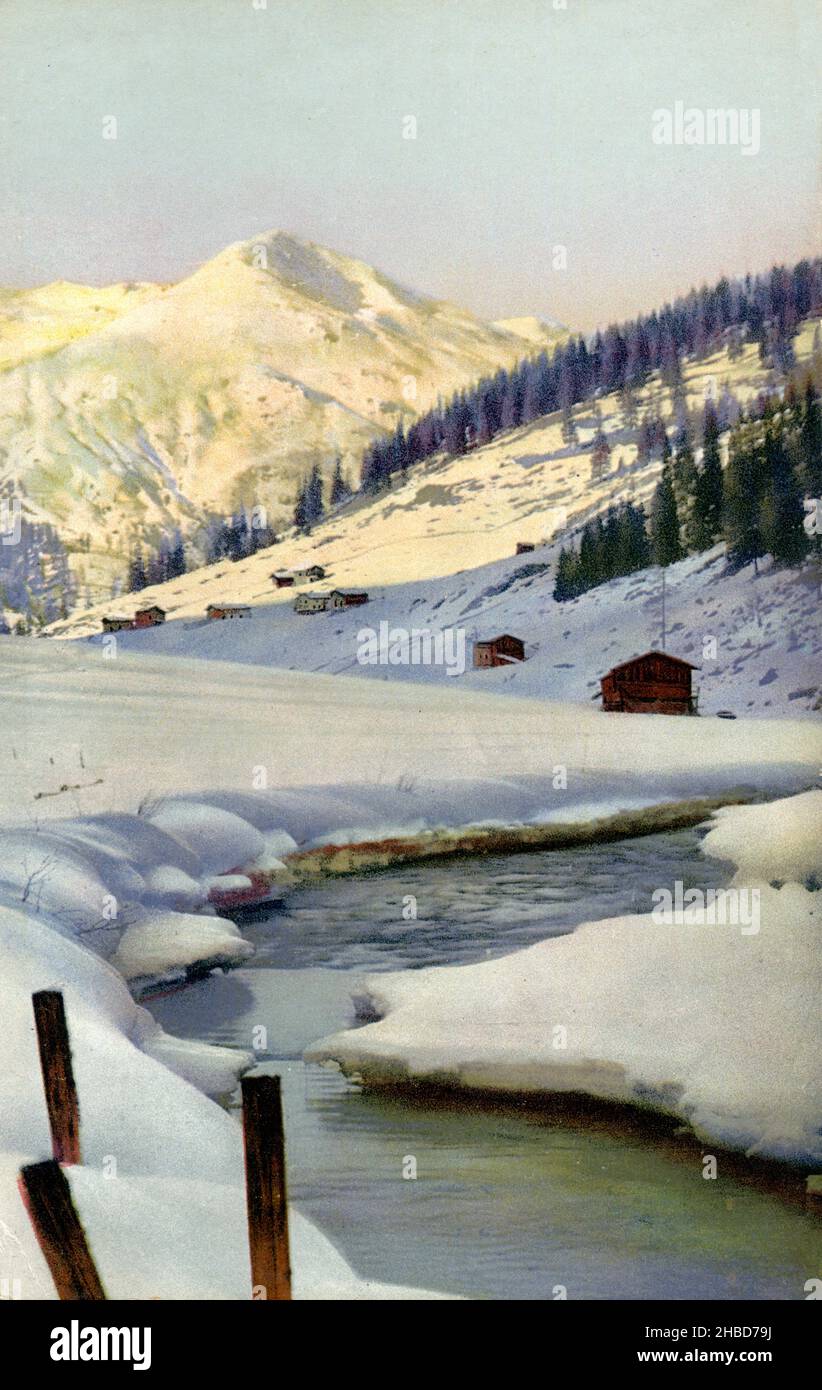 Switzerland, lot near Davos. Postcard from Nenke and Ostermaier, unused. ,  (postcard, ca. 1912), Schweiz, Partie bei Davos. Postkarte von Nenke und Ostermaier, ungelaufen Stock Photo