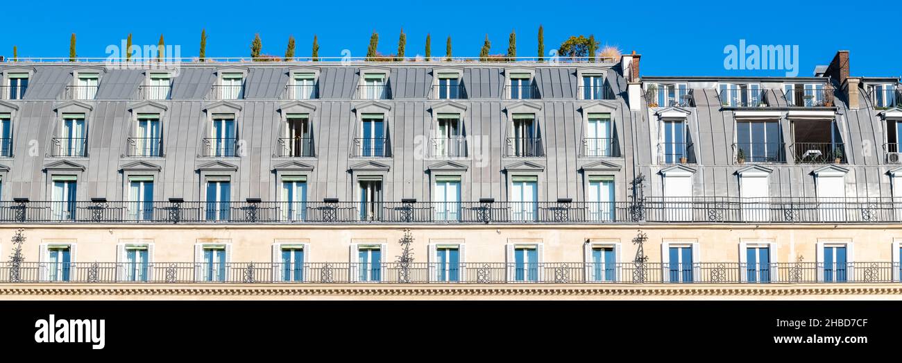 Paris, panorama of the rue de Rivoli, typical building, parisian facade ...