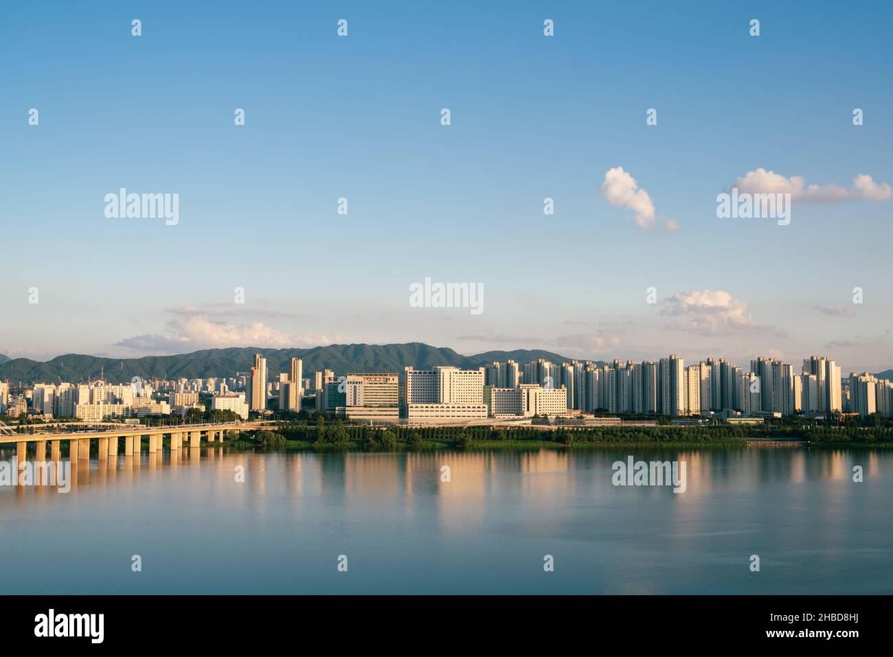 Panoramic view of Hangang River and Seoul city skyline in Korea Stock