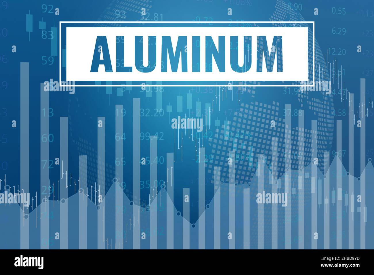 Price change on trading Aluminum futures on blue finance background