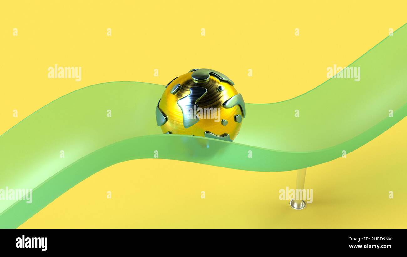 Metal ball sliding 3d cover design Modern minimal concept lovable elements 3d render Stock Photo