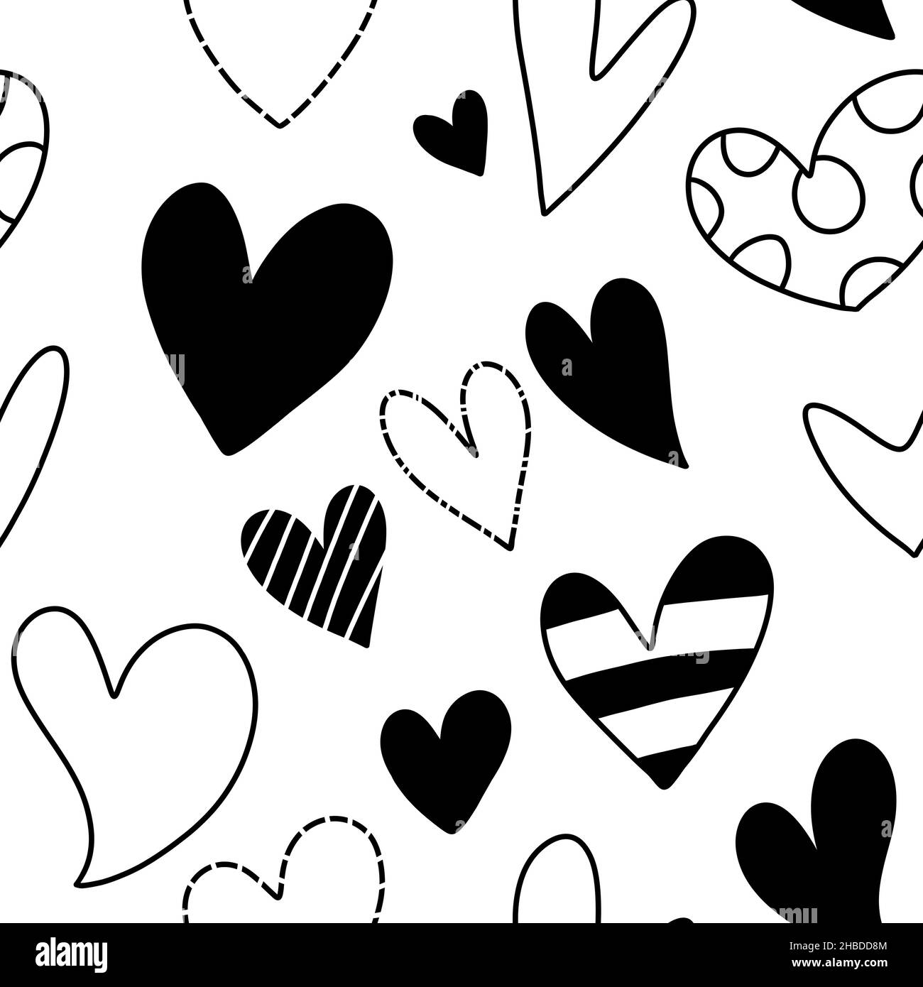 Seamless valentine pattern with cute cartoon hearts Stock Photo - Alamy
