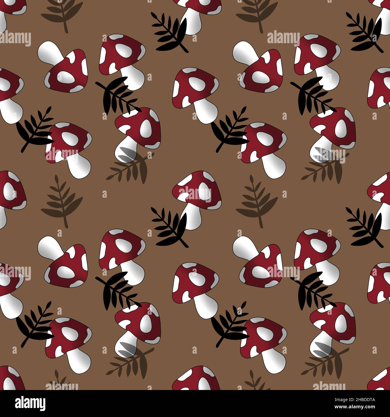 Seamless pattern with mushrooms on brown background  Stock Photo