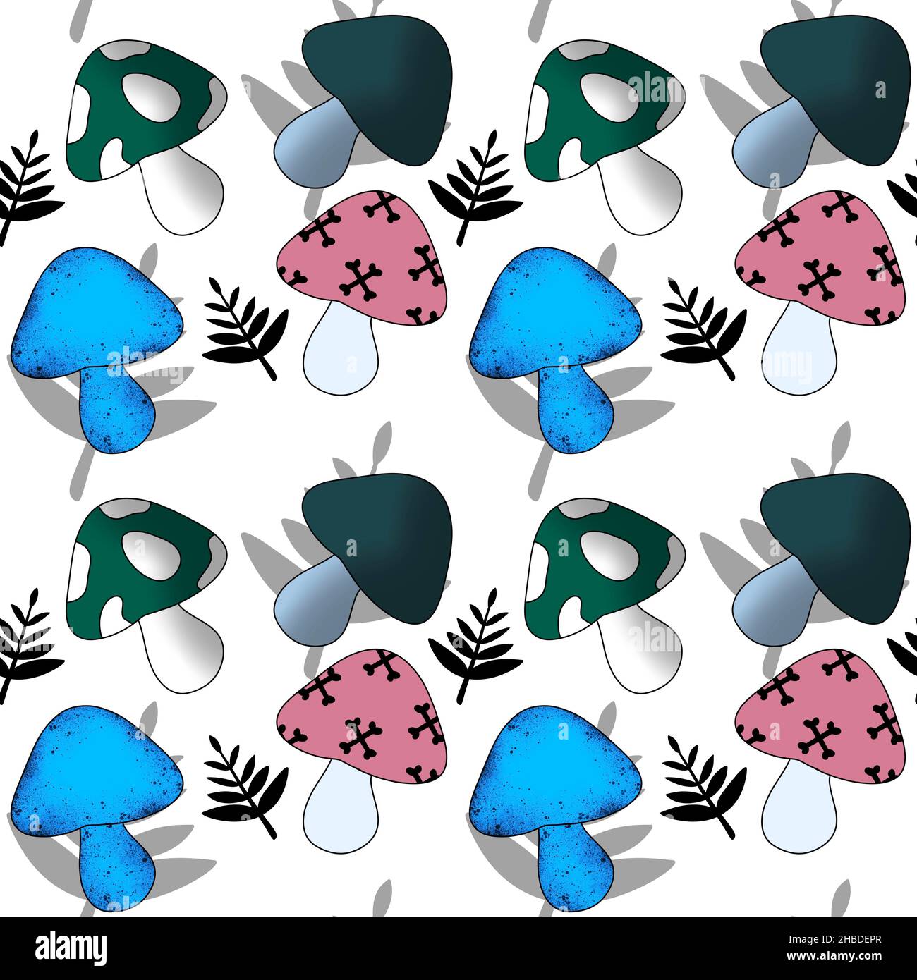 Seamless pattern with mushrooms on white background Stock Photo