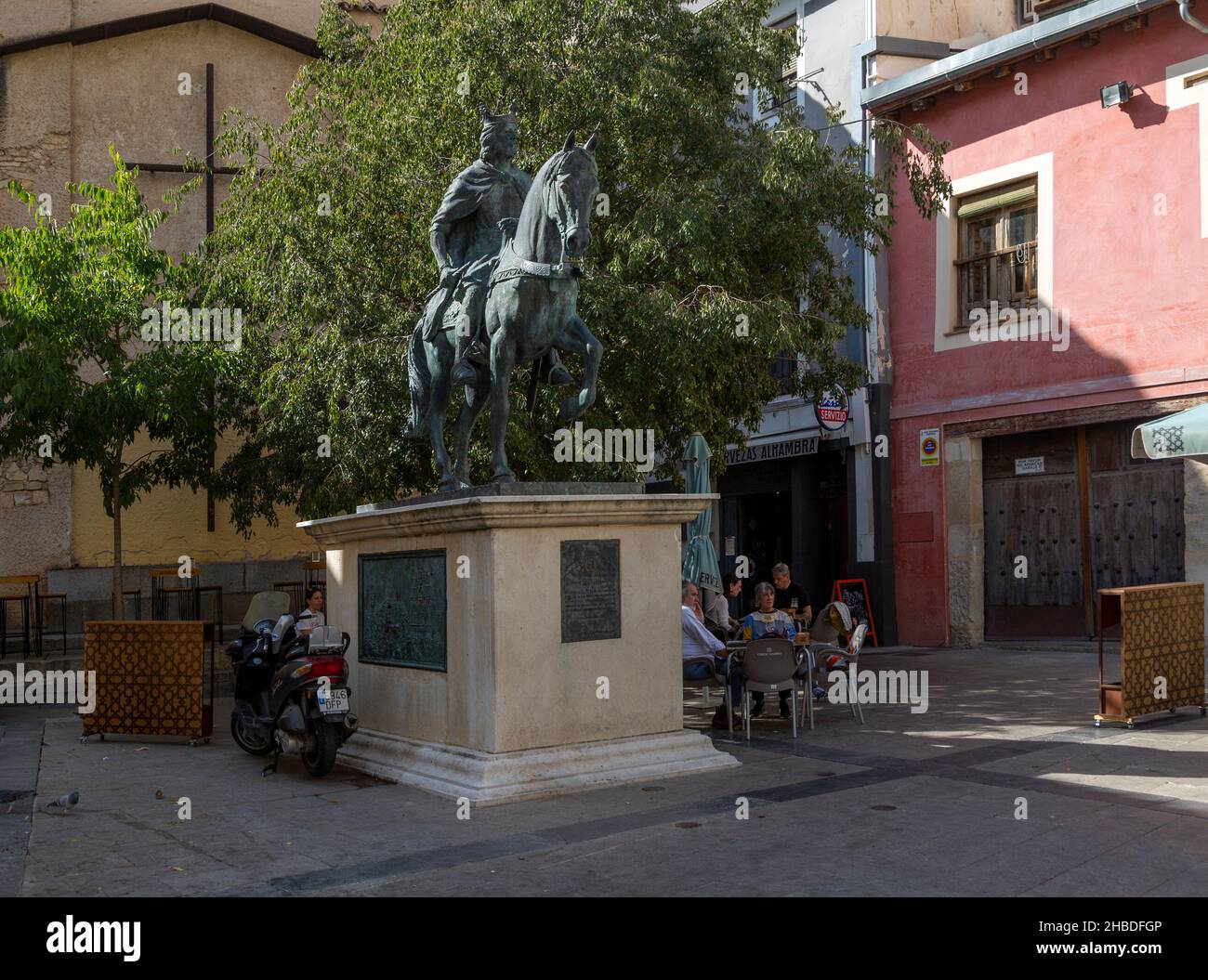 Bronze equestrian statue King Alfonso VIII 1155-1214, King of Castile, by Javier Barrios 2009, Cuenca, Spain Stock Photo