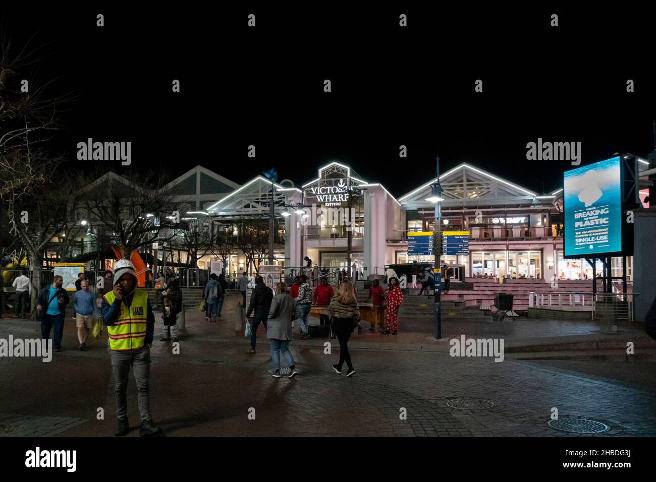 Shoppng Centre at Victoria and Alfred Waterfront at night, Cape Town, South Africa Stock Photo