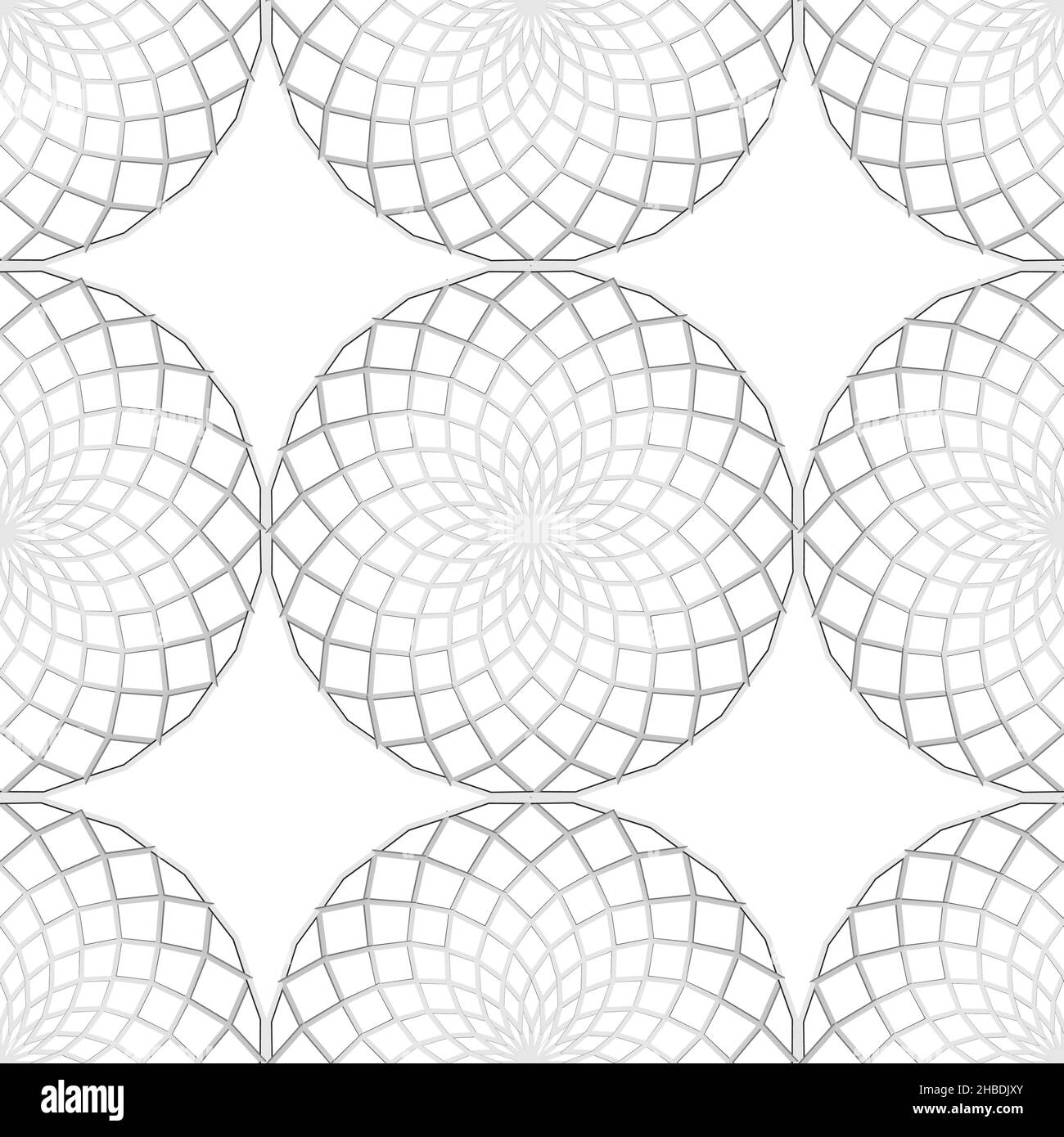 Geometric seamless pattern with decorative circular patterns of black